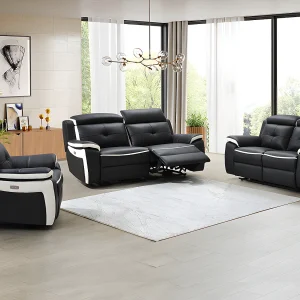 Elektrische 3 + 2 + 1 relaxbank ANGELIQUE – Zwart/wit Elektrische 3 + 2 + 1 relaxbank ANGELIQUE – Zwart/wit