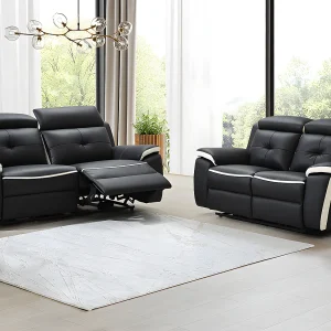 Elektrische 3- en 2zits relaxbank leer ANGELIQUE-Zwart/ wit Elektrische 3- en 2zits relaxbank leer ANGELIQUE-Zwart/ wit