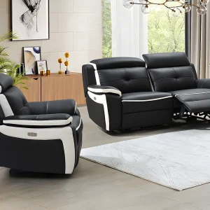 Elektrische 3+1 zits relaxbank leer ANGELIQUE-Zwart/wit Elektrische 3+1 zits relaxbank leer ANGELIQUE-Zwart/wit