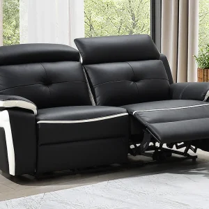 Elektrische driezits relaxbank leer ANGELIQUE – Zwart/wit Elektrische driezits relaxbank leer ANGELIQUE – Zwart/wit