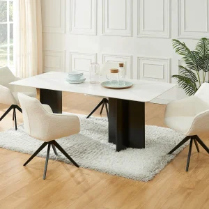 Eettafel voor 8 personen van keramiek en mdf – Wit marmereffect en zwart – SINAN Eettafel voor 8 personen van keramiek en mdf – Wit marmereffect en zwart – SINAN