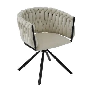 Fluwelen draaistoel met armleuningen – metalen poten – Beige Fluwelen draaistoel met armleuningen – metalen poten – Beige