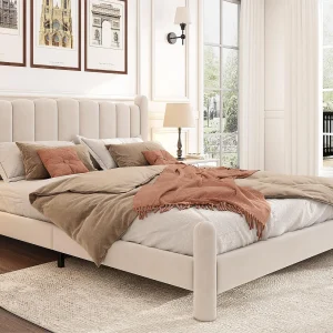 Fluweel gecapitonneerd volwassen bed – 180×200 cm – met lattenbodem – Beige Fluweel gecapitonneerd volwassen bed – 180×200 cm – met lattenbodem – Beige