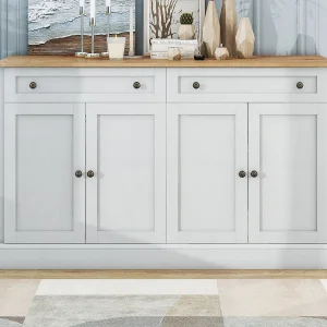 Dressoir met 4 deuren en 2 laden – MDF hout en metalen handgrepen – witte kleur – 150 x 40 x 86 cm Dressoir met 4 deuren en 2 laden – MDF hout en metalen handgrepen – witte kleur – 150 x 40 x 86 cm