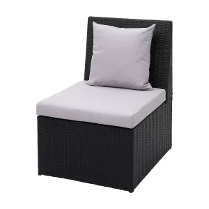 Polyrotan fauteuil MCW-G16,  zwart, kussens lichtgrijs