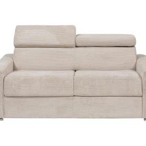 Express-slaapbank van beige ribfluweel Bed met latten 140 cm, dikte 22 cm VIZIR