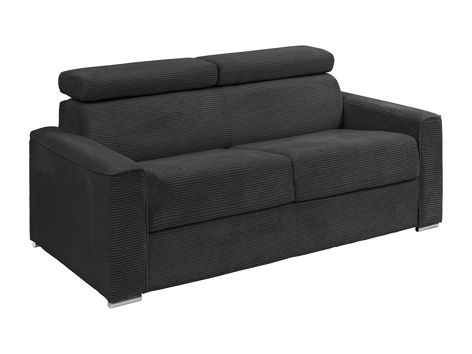 Express-slaapbank van grijs ribfluweel Bed 160 cm - Matras 22 cm VIZIR