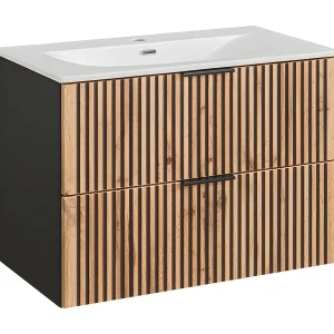 Gaia 80cm Hout en Zwart enkele wastafel Gaia 80cm Hout en Zwart enkele wastafel