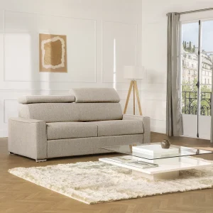 Snel omgebouwde slaapbank met 4 plaatsen in beige stof met matras – VIZIR