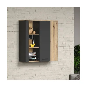 Esteban vitrinekast wandkast grijs, eik decor.