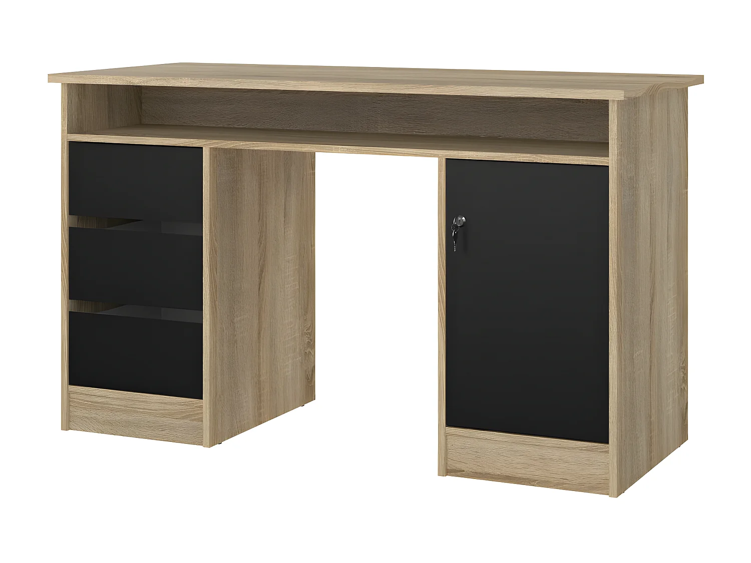 FunctionPlus bureau met slot 1 deur 3 laden eik decor zwart.