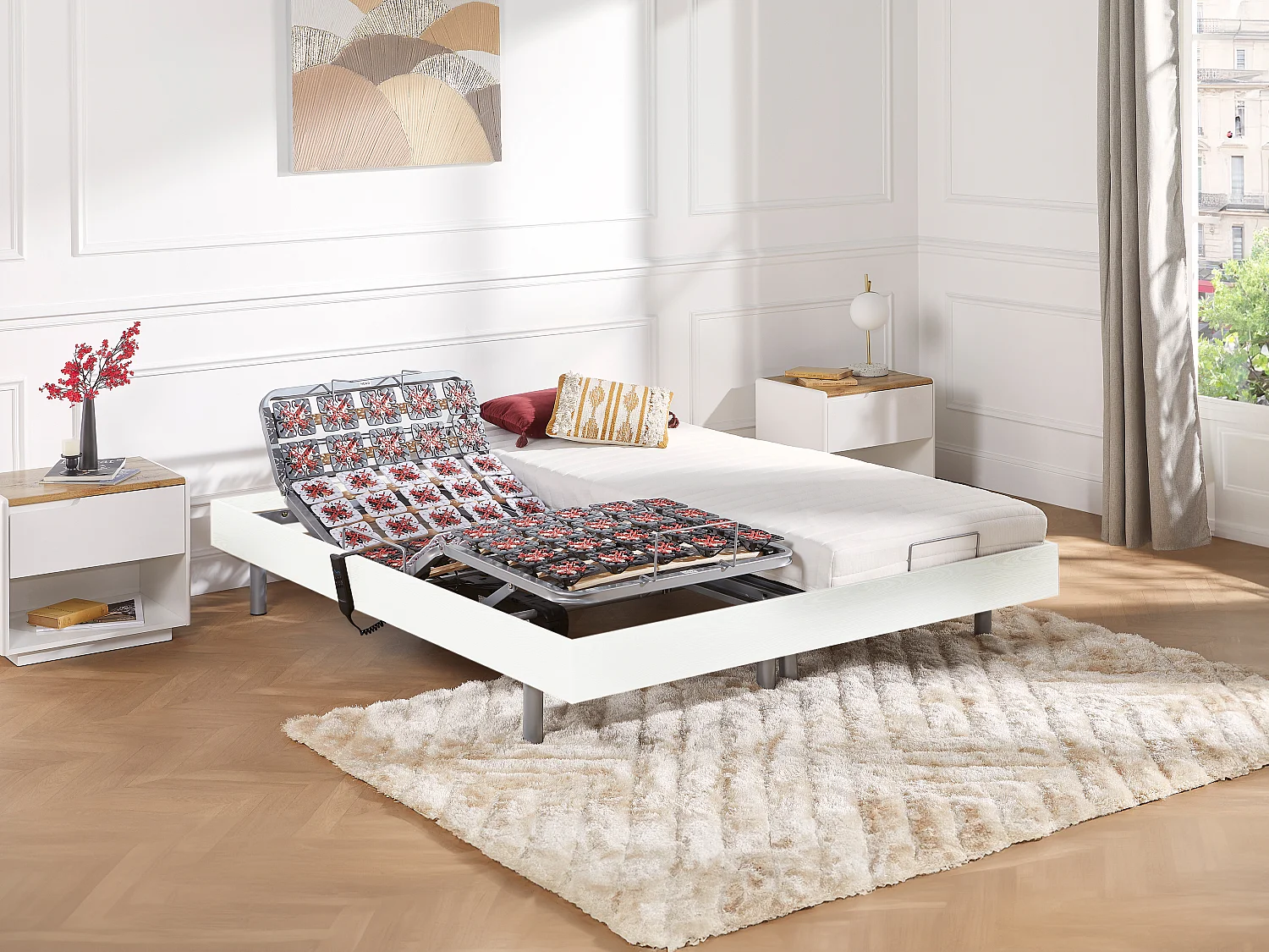 Elektrisch bed – bedbodem en matras – lattenbodem en contactplaatjes - PANDORA II van YSMÉE - Motor OKIN - wit - 2x90x200cm