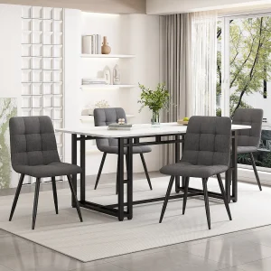 Eettafelset 140 x 80 cm met 4 stoelen met linnen bekleding – zwarte metalen poten – Wit + grijs Eettafelset 140 x 80 cm met 4 stoelen met linnen bekleding – zwarte metalen poten – Wit + grijs