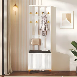 Garderobe voor woonkamer – met haken en schoenenbank – Wit Garderobe voor woonkamer – met haken en schoenenbank – Wit