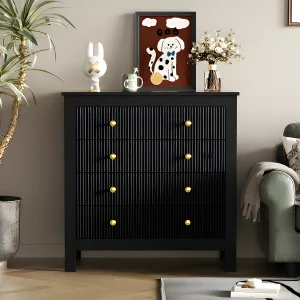 Dressoir、ladekast met 4 laden – spaanplaat – Zwart