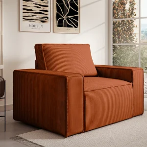 Design fauteuil in terracotta ribfluweel AMELIA Design fauteuil in terracotta ribfluweel AMELIA