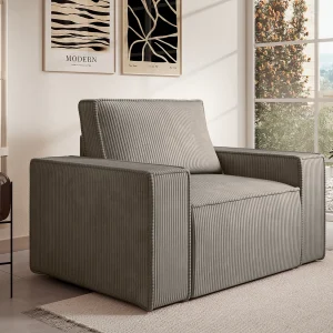 Design fauteuil in taupe ribfluweel AMELIA Design fauteuil in taupe ribfluweel AMELIA