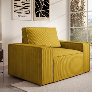 Design fauteuil in geel ribfluweel AMELIA