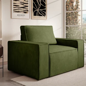Design fauteuil in olijfgroen ribfluweel AMELIA Design fauteuil in olijfgroen ribfluweel AMELIA
