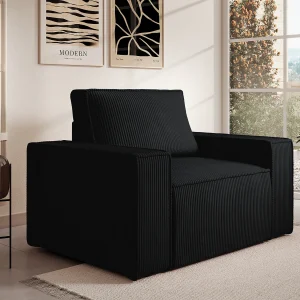 Design fauteuil in zwart ribfluweel AMELIA Design fauteuil in zwart ribfluweel AMELIA