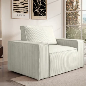 Design fauteuil in wit ribfluweel AMELIA Design fauteuil in wit ribfluweel AMELIA