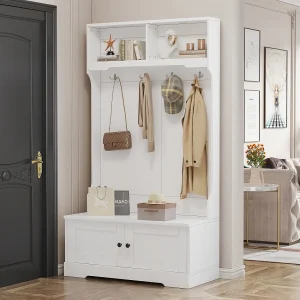Garderobe/Halkast met 2 deuren en kapstok – 101,5 x 47 x 183 cm – Spaanplaat – Wit Garderobe/Halkast met 2 deuren en kapstok – 101,5 x 47 x 183 cm – Spaanplaat – Wit