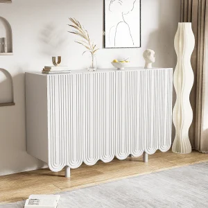 Dressoir met 4 geprofileerde deuren – 120 x 37,5 x 80,8 cm – Spaanplaat – Traanvorm – Wit