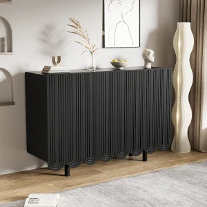 Dressoir met 4 geprofileerde deuren – 120 x 37,5 x 80,8 cm – Spaanplaat – Traanvorm – Zwart