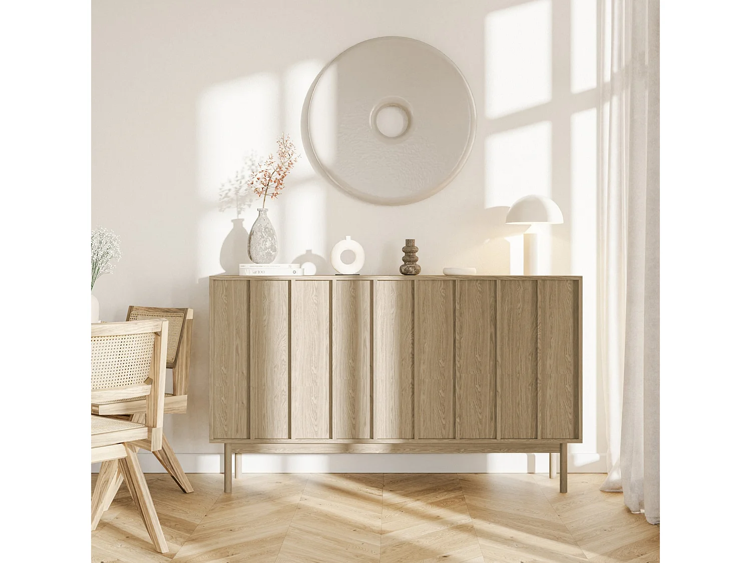 Driedeurs ladekast - 150 cm - geolied eikenhoutkleur - NEKSTO