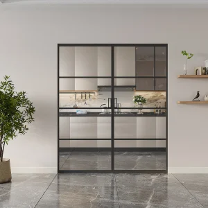 Dubbele schuifdeur met klamplaagsysteem en transparant glas – H205 x L73 cm – SINCA II Dubbele schuifdeur met klamplaagsysteem en transparant glas – H205 x L73 cm – SINCA II