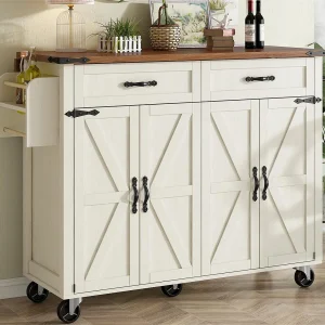 Centrale keukeneiland – met uitschuifbaar bord – 4 deuren en 2 lades – Beige