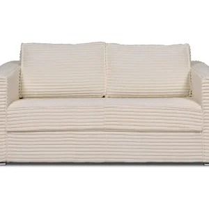 Driezitsslaapbank van beige ribfluweel met brede ribbels LORETO Driezitsslaapbank van beige ribfluweel met brede ribbels LORETO