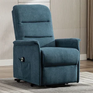 Elektrische relaxfauteuil van stof CAPUCINE – Blauw Elektrische relaxfauteuil van stof CAPUCINE – Blauw