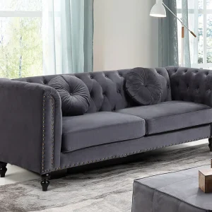 Driezitsbank van fluweel TURNER – Kleur: Antraciet Driezitsbank van fluweel TURNER – Kleur: Antraciet