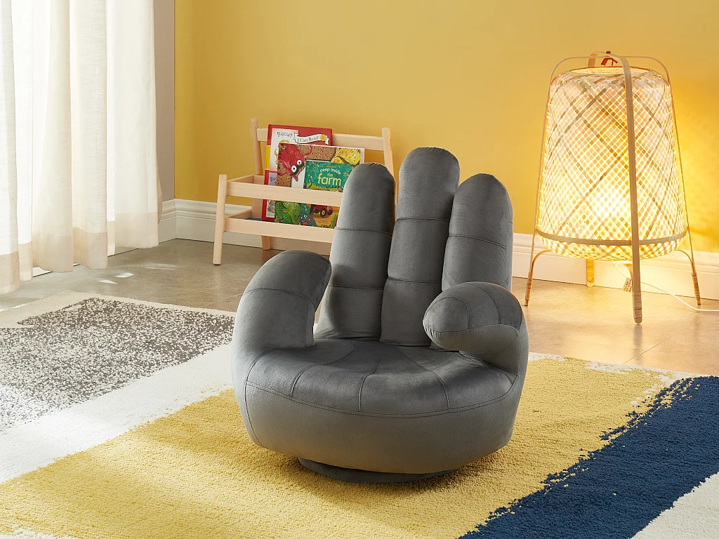 Draaiende kinderfauteuil CATCHY van fluweel - Antraciet