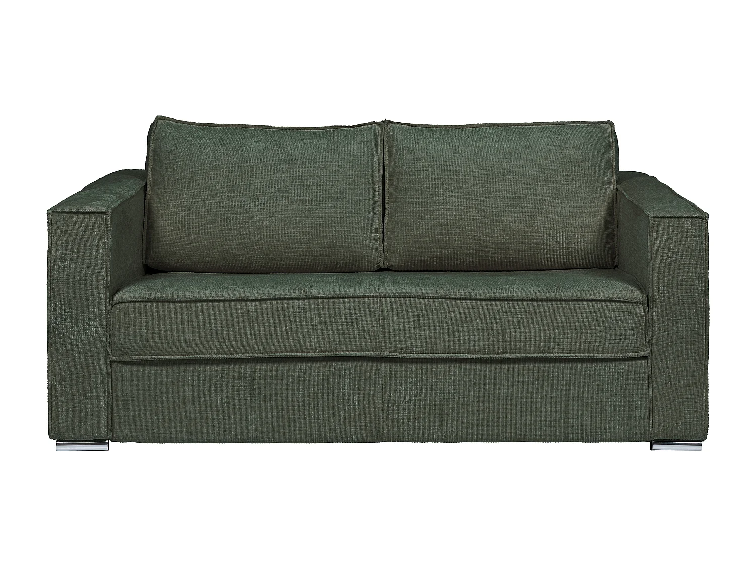 Express-driezitsslaapbank van dennengroene stof met textuur - Bed 140 cm - Matras 14 cm LORETO