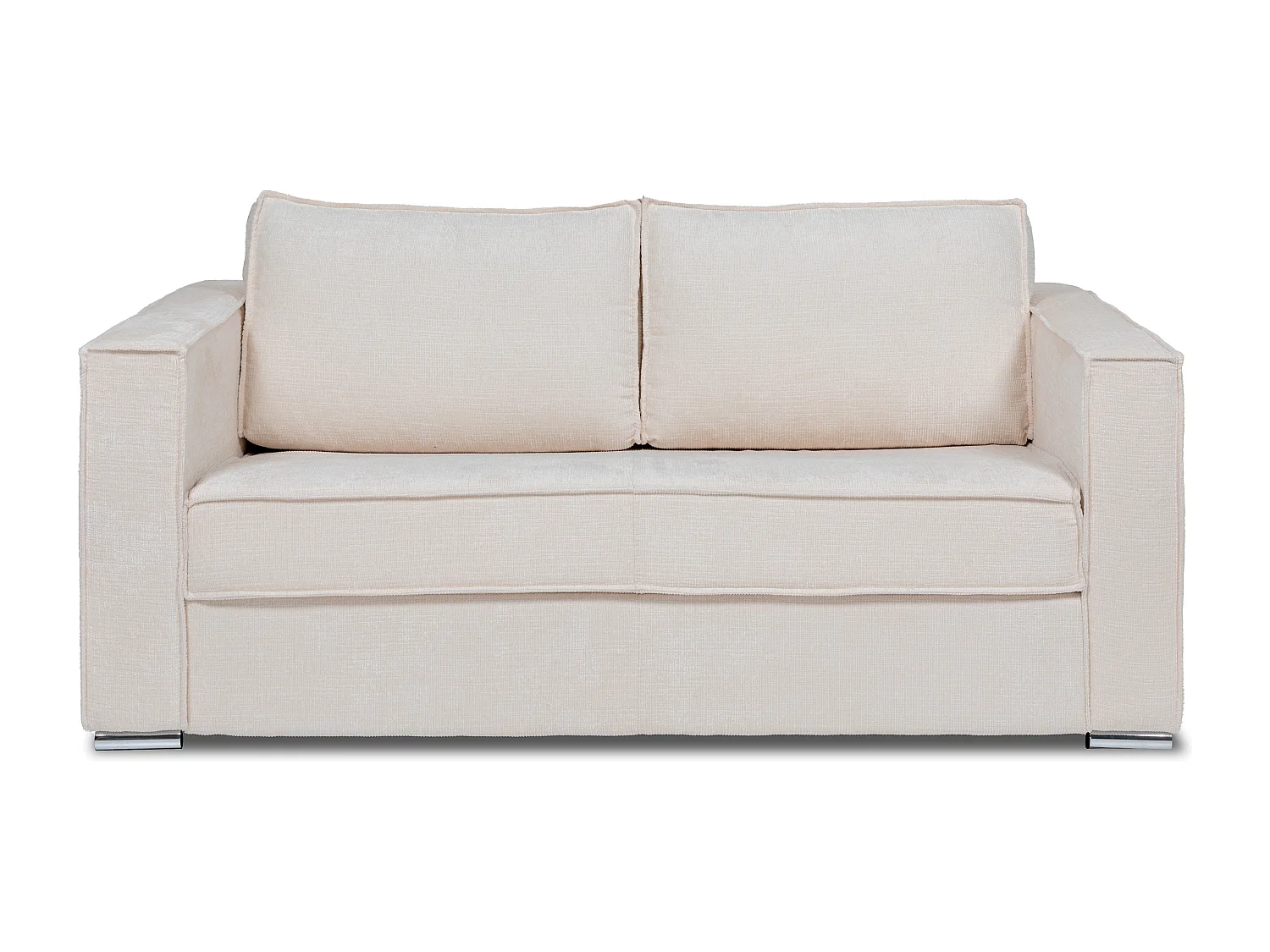 Express-driezitsslaapbank van beige stof met textuur - Bed 140 cm - Matras 22 cm LORETO