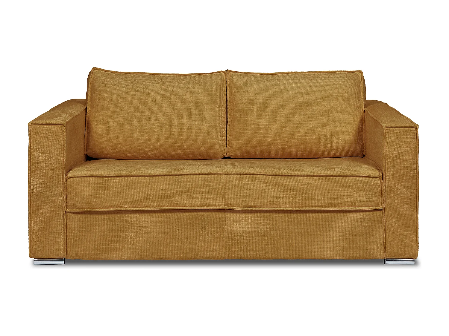 Express-driezitsslaapbank van beige stof met textuur - Bed 140 cm - Matras 18 cm LORETO