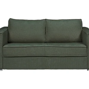 Express-vierzitsslaapbank van dennengroene stof met textuur, brede latten, -22 cm LORETO Express-vierzitsslaapbank van dennengroene stof met textuur, brede latten, -22 cm LORETO