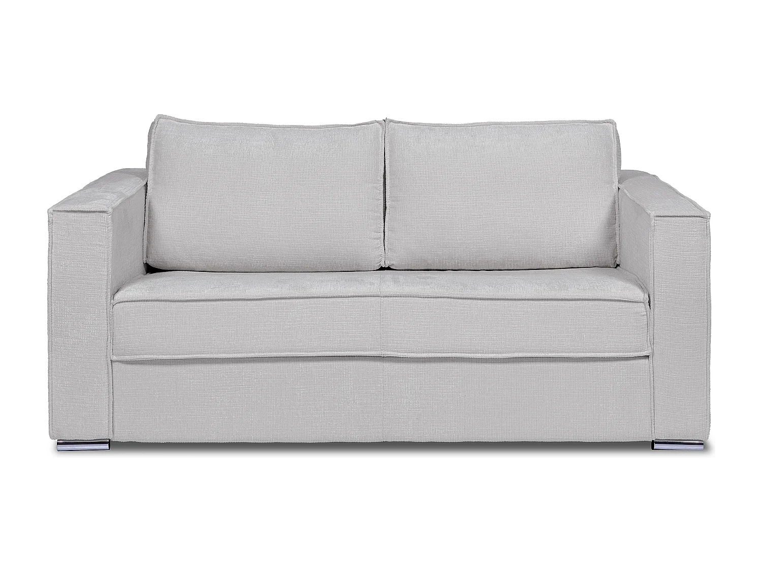 Express-driezitsslaapbank van beige stof met textuur, brede latten, 14 cm LORETO