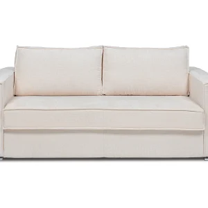 Express-vierzitsslaapbank van beige stof met textuur, brede latten, -18cm LORETO Express-vierzitsslaapbank van beige stof met textuur, brede latten, -18cm LORETO