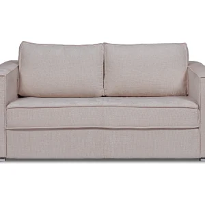 Express-vierzitsslaapbank van beige stof met textuur, brede latten, -14 cm LORETO Express-vierzitsslaapbank van beige stof met textuur, brede latten, -14 cm LORETO