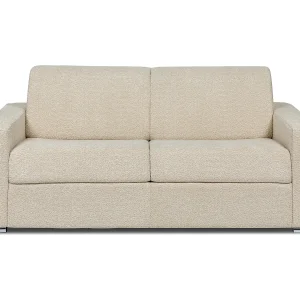 Express-driezitsslaapbank van beige boucléstof – Bed 140 cm – Matras 22 cm – CALITO