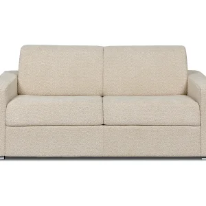 Express-driezitsslaapbank van beige boucléstof – 140 cm – 22 cm CALITO