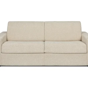 Express-vierzitsslaapbank van beige boucléstof – 160 cm – 14 cm CALITO Express-vierzitsslaapbank van beige boucléstof – 160 cm – 14 cm CALITO