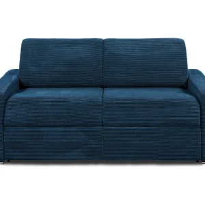 Express-driezitsslaapbank van blauw ribfluweel – 140 cm – Matras 22 cm – CALITO Express-driezitsslaapbank van blauw ribfluweel – 140 cm – Matras 22 cm – CALITO