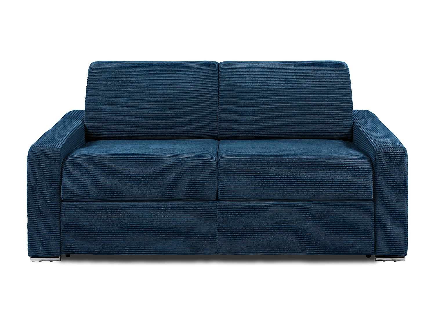 Express-driezitsslaapbank van blauw ribfluweel - 140 cm - 18 cm CALITO