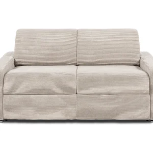 Express-driezitsslaapbank van beige ribfluweel – 140 cm – 22 cm CALITO