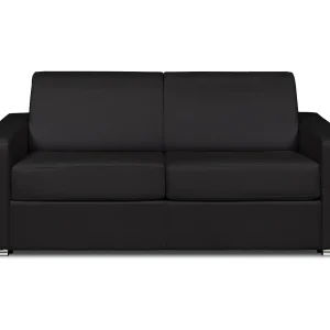 Express-driezitsslaapbank van zwart leer – Bed 140 cm – Matras 22 cm – CALITO Express-driezitsslaapbank van zwart leer – Bed 140 cm – Matras 22 cm – CALITO