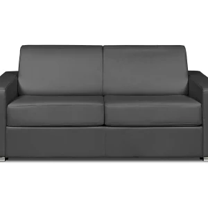 Express-driezitsslaapbank van grijs leer – Bed 140 cm – Matras 22 cm – CALITO Express-driezitsslaapbank van grijs leer – Bed 140 cm – Matras 22 cm – CALITO
